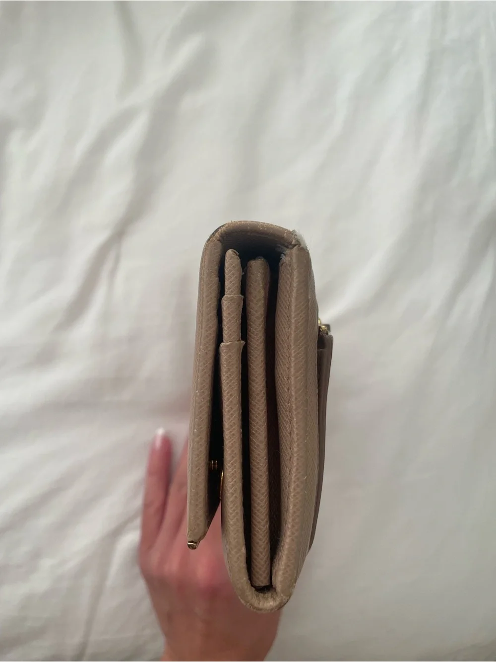Prada Taupe Saffiano Leather Long Wallet with Gold Hardware